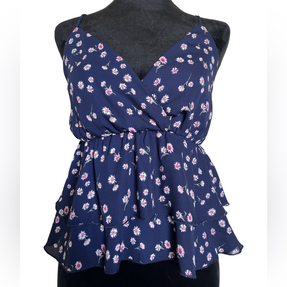 Papaya Floral Flare Hem V-Neck Tank Top